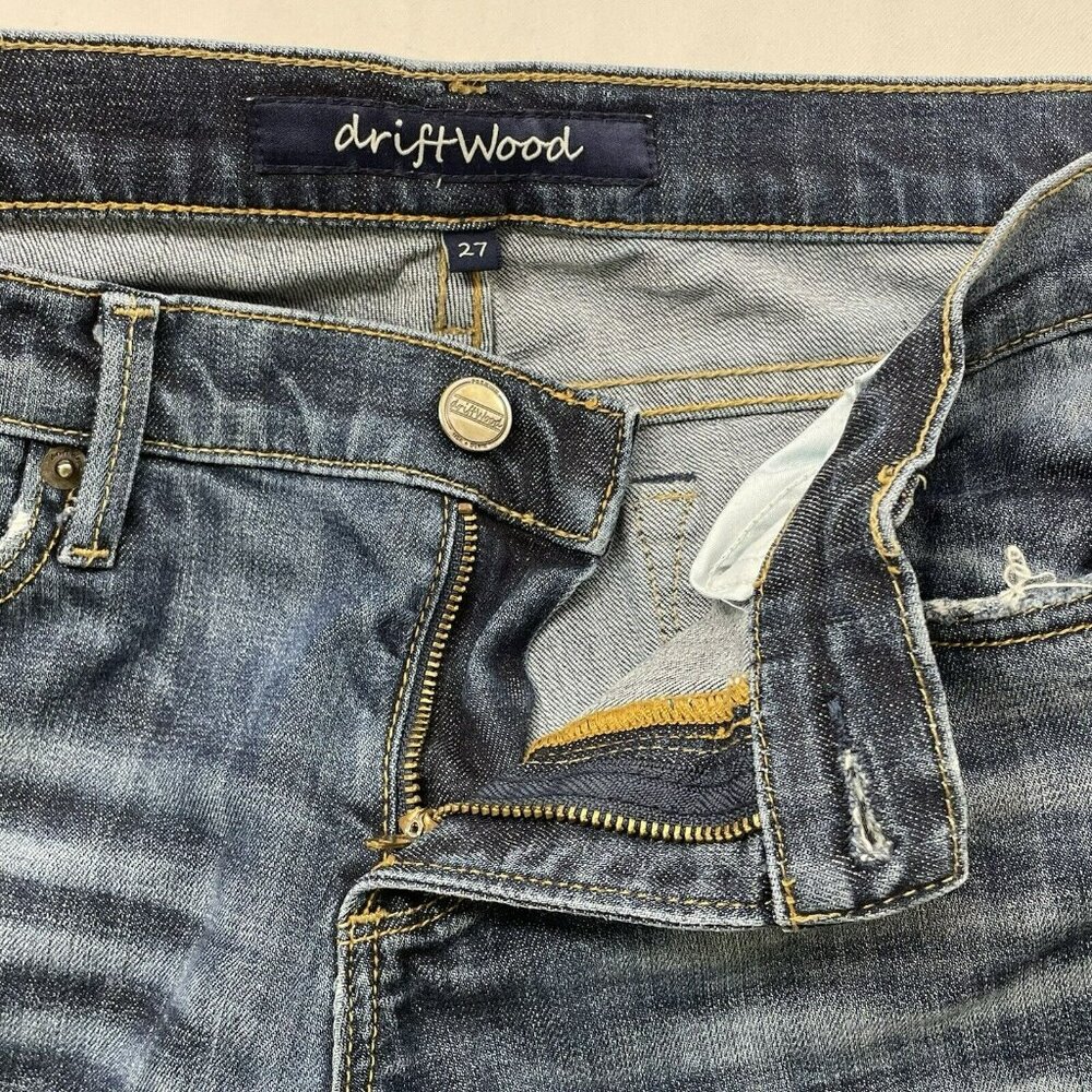 Driftwood Straight Skinny Jeans Women Size 27 Distressed Washed Retro Moto Biker - Picture 9 of 12